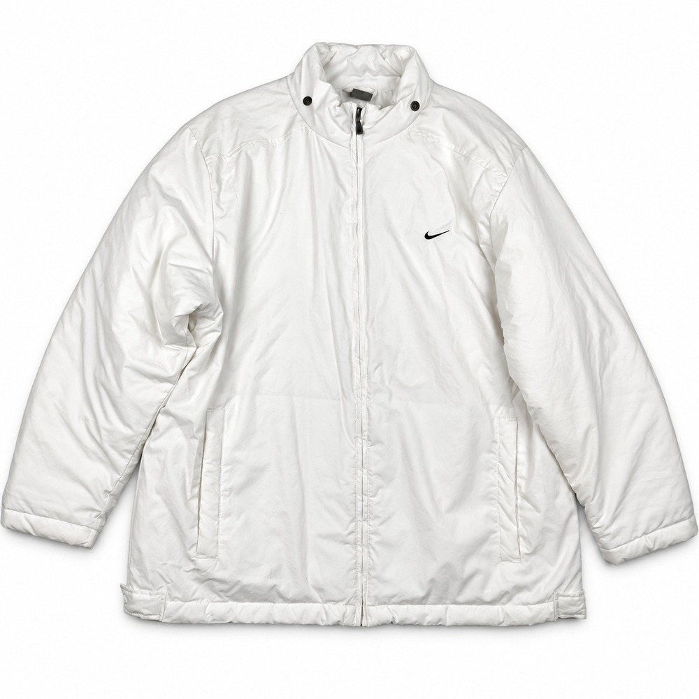 Nike Puffer Jacket Mens XXL White Full Zip Insulated Swoosh Logo Coat
